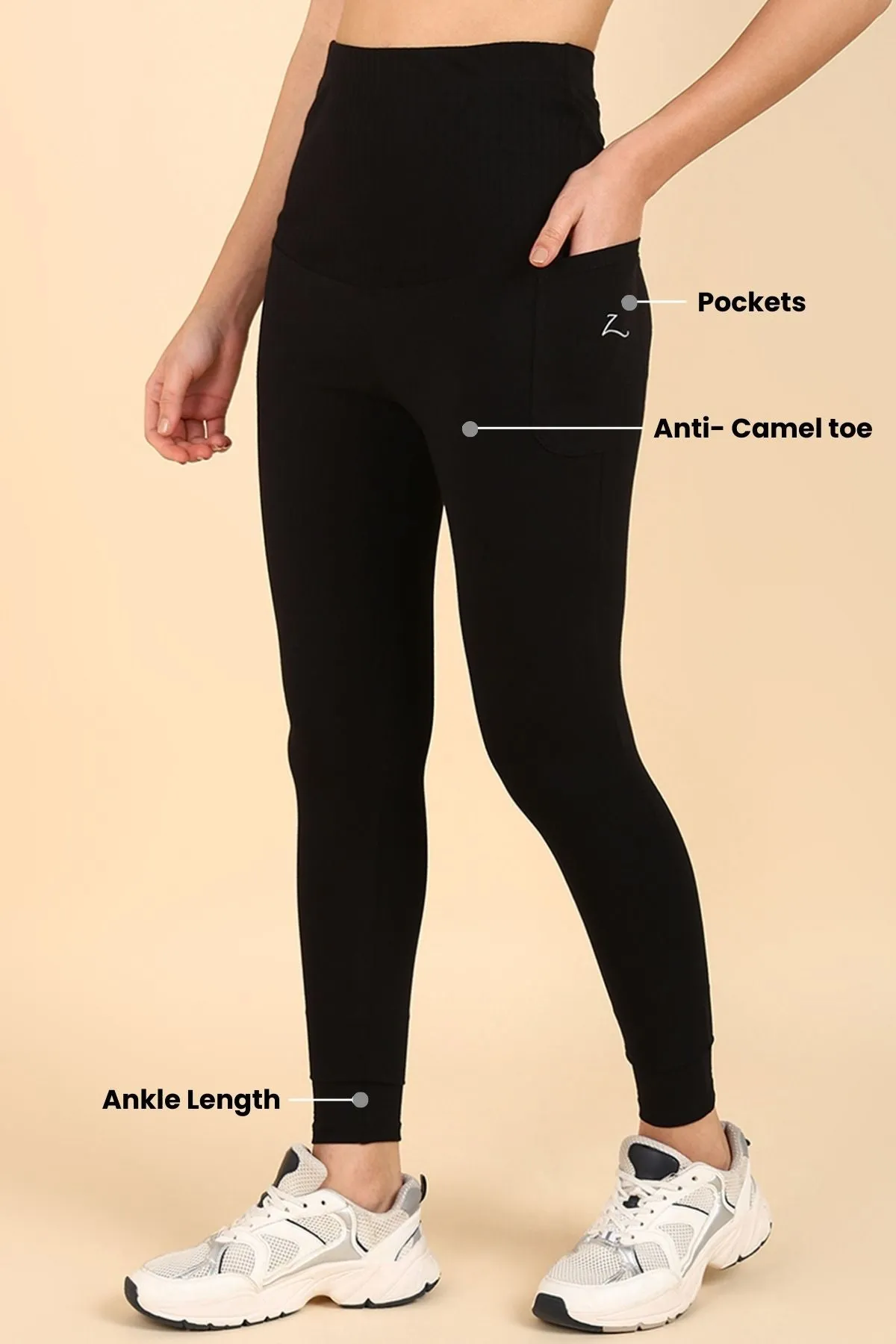 Ribbed Cotton Black Maternity Legging (Pregnancy & Postpartum)