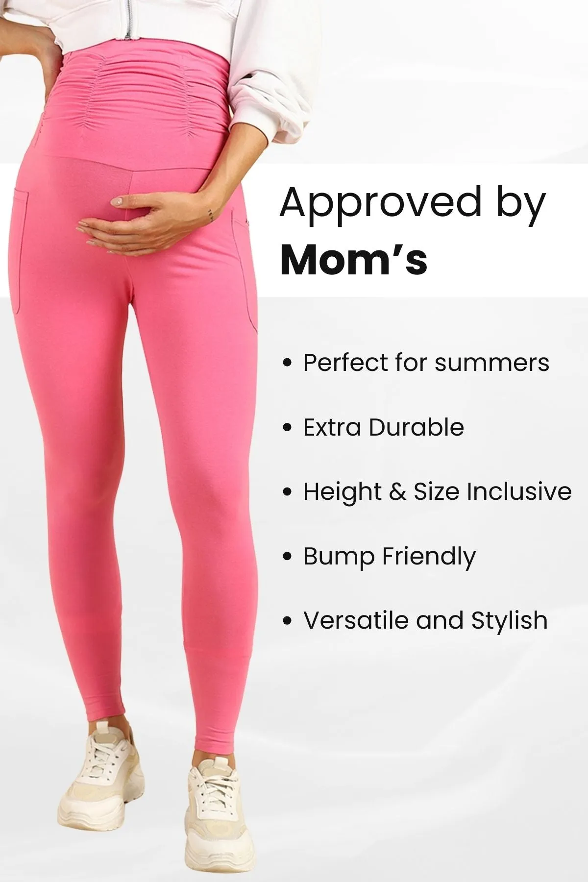 Ruched Cotton Pink Maternity Legging (Pregnancy & Postpartum)