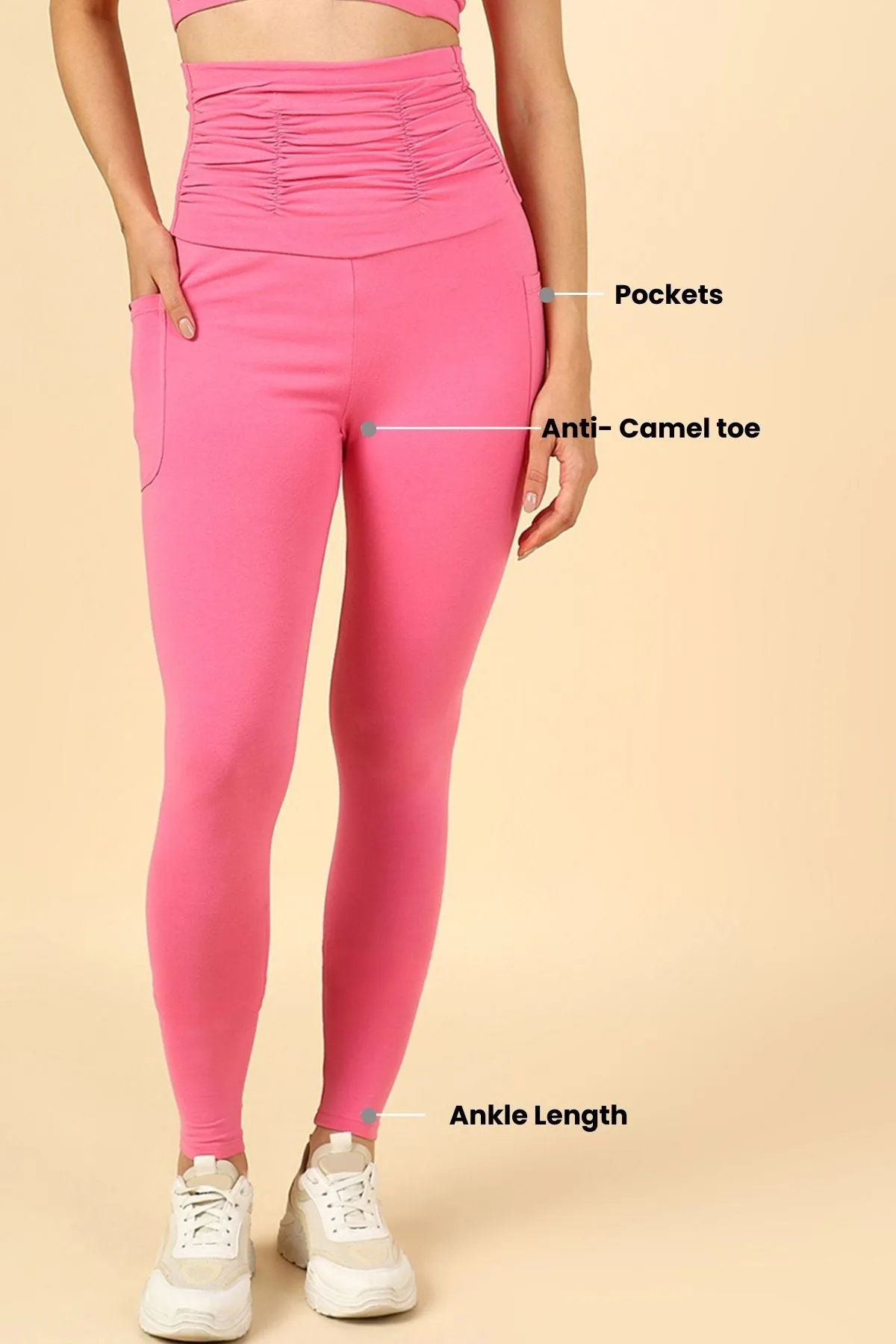 Ruched Cotton Pink Maternity Legging (Pregnancy & Postpartum)