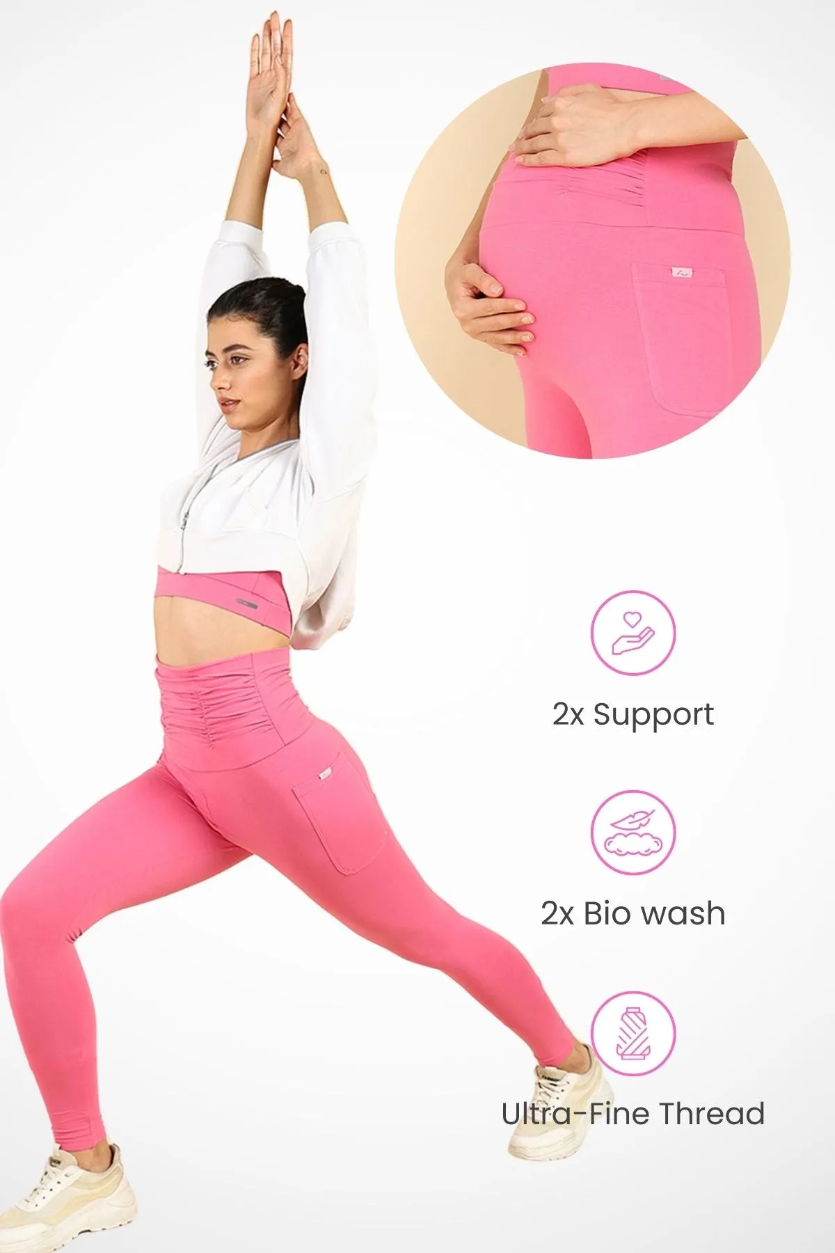 Ruched Cotton Pink Maternity Legging (Pregnancy & Postpartum)