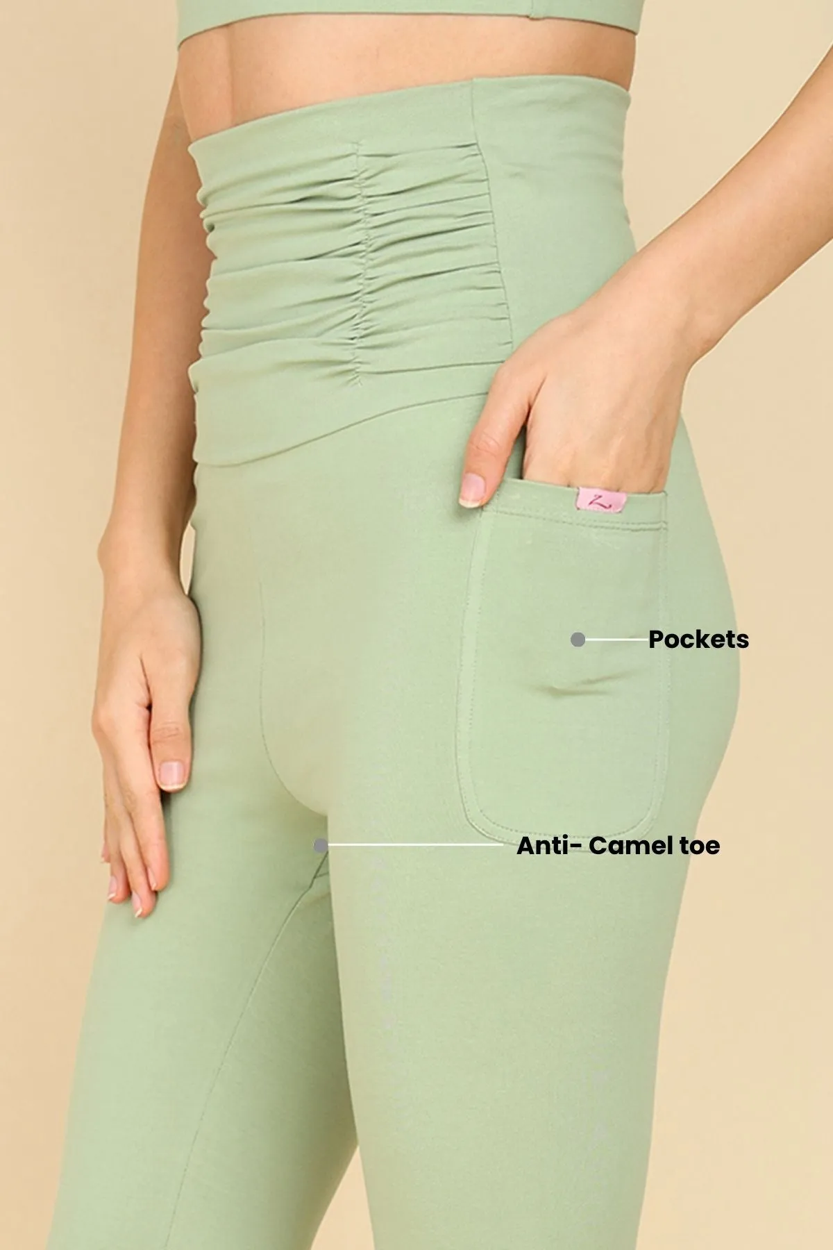 Ruched Cotton Pistachio Green Maternity Capri (Pregnancy & Postpartum)