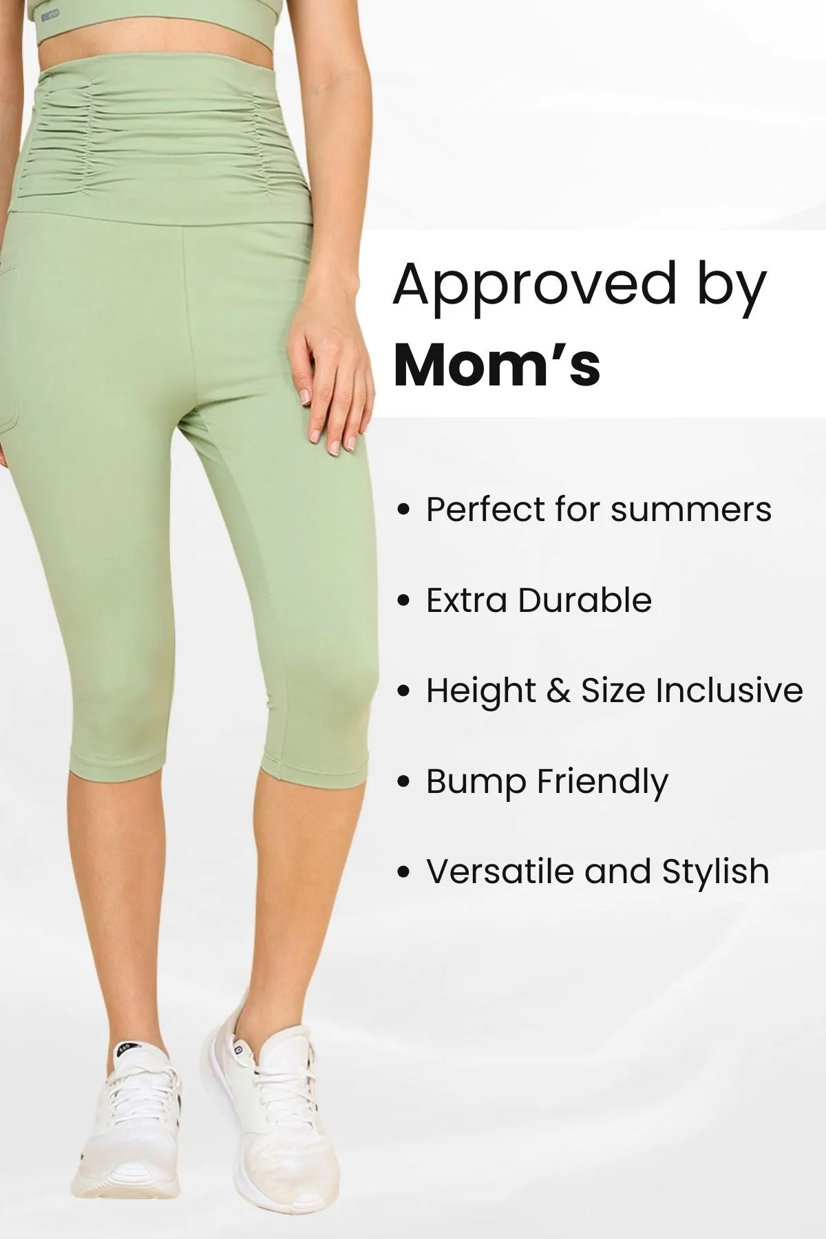 Ruched Cotton Pistachio Green Maternity Capri (Pregnancy & Postpartum)