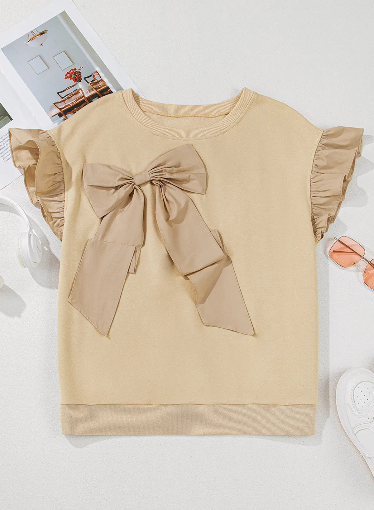 Ruffled Bowknot Plus Size Blouse