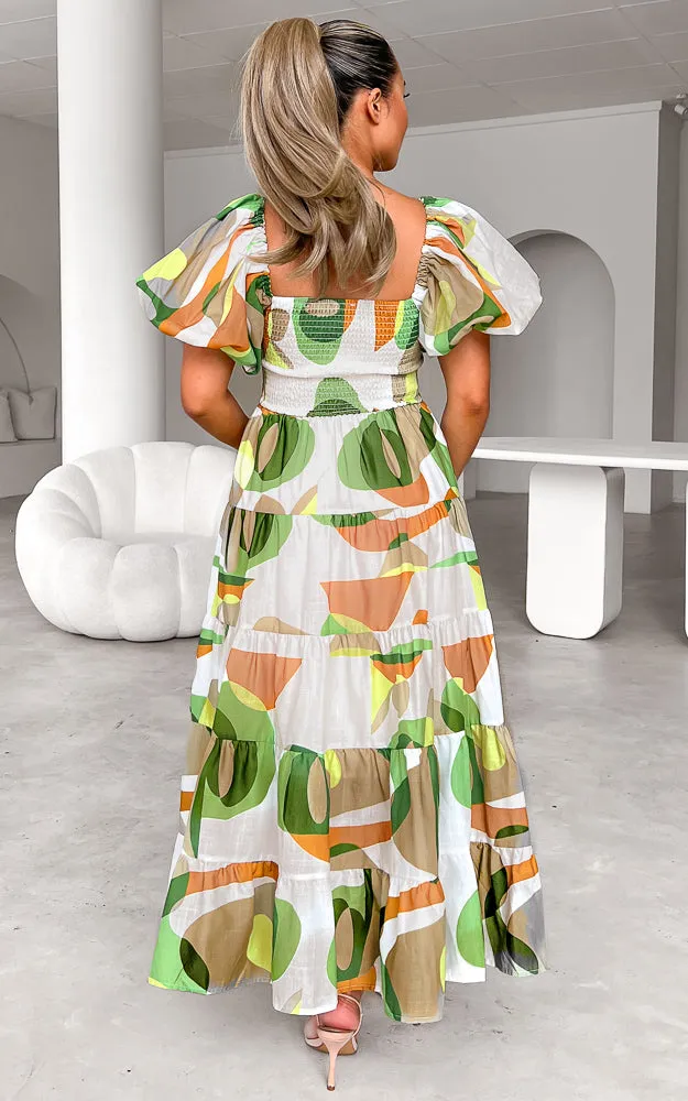 Sabah Midi Dress - White Green Print