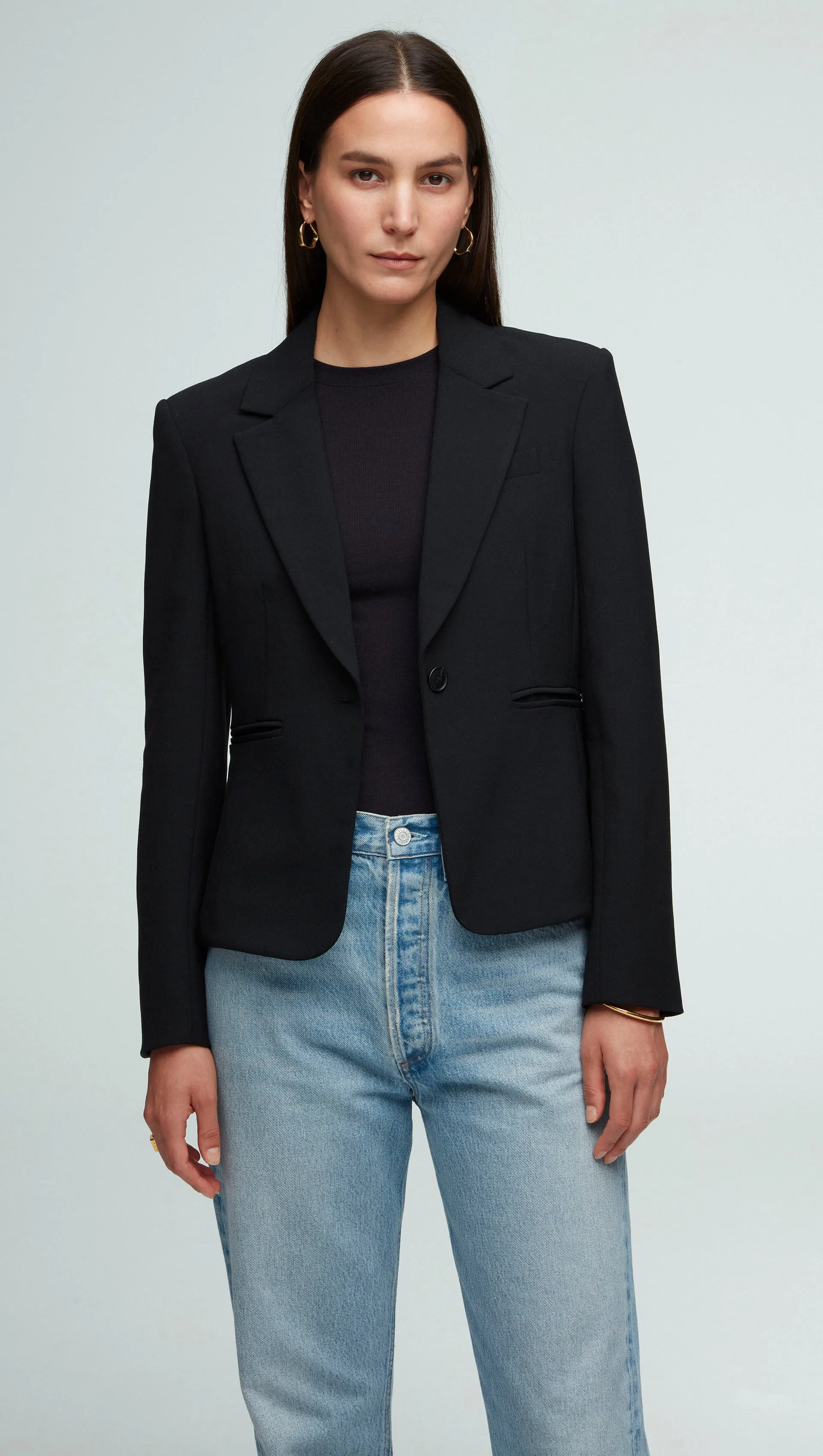 Schoolboy Blazer in Textured Crepe | Black