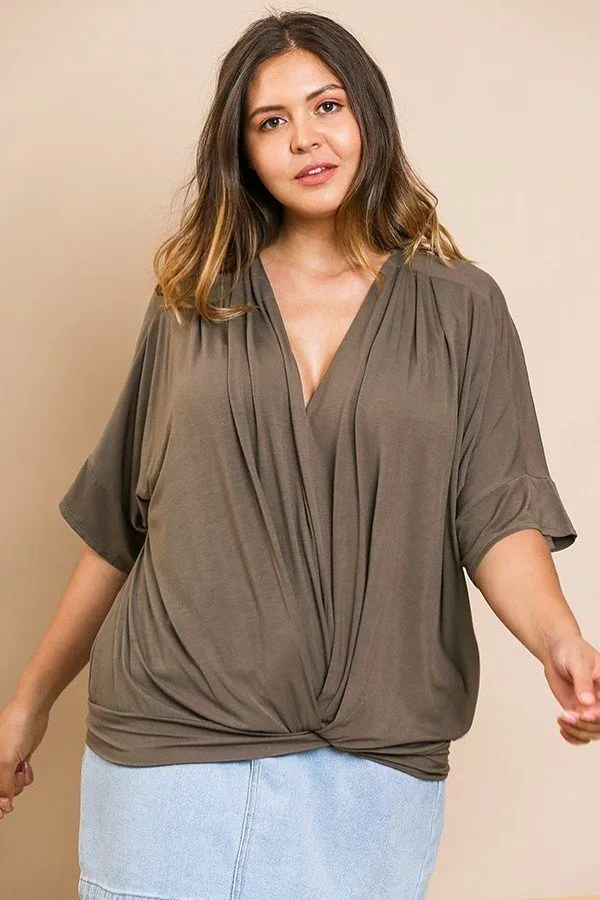 Short Bell Sleeve Basic V-neck Top