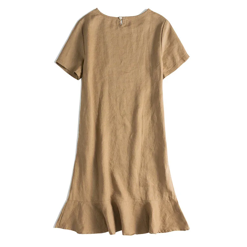 Simple Pure Color Linen Dresses For Women