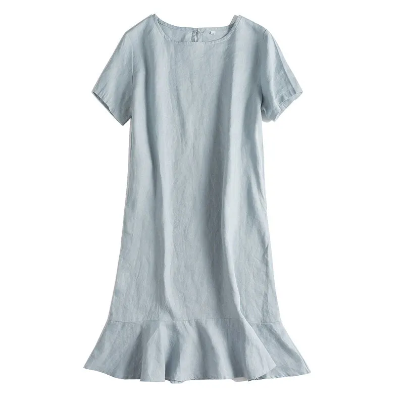 Simple Pure Color Linen Dresses For Women