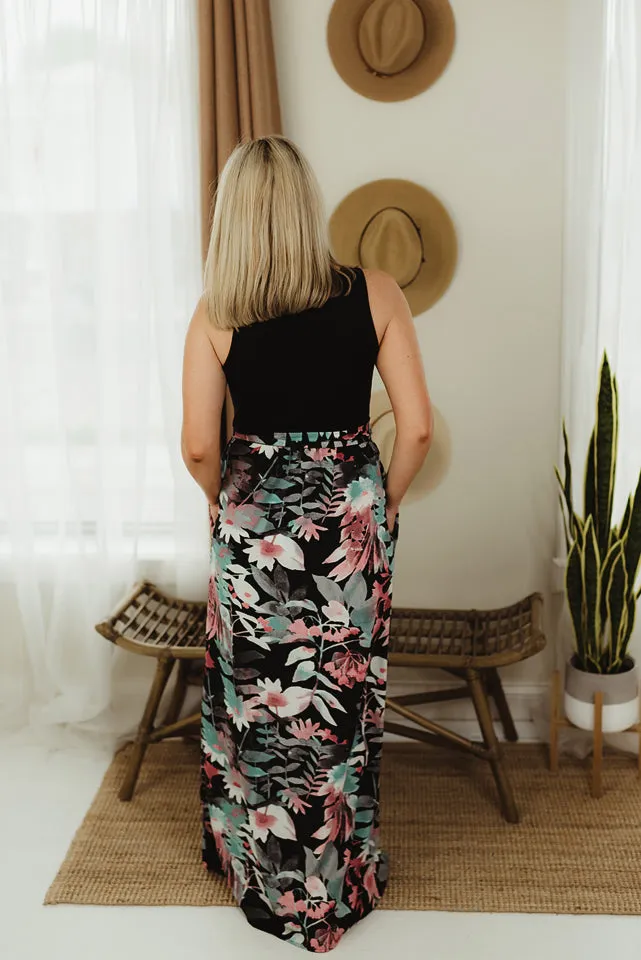 Sleeveless Floral Sash Maxi