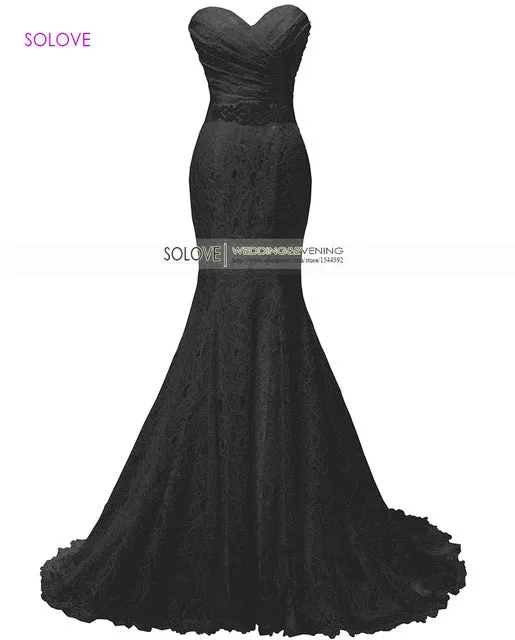 Solovedress Elegant Beaded Sweetheart Champagne Mermaid Lace Evening Dress Formal Gown With Sash vestido de festa