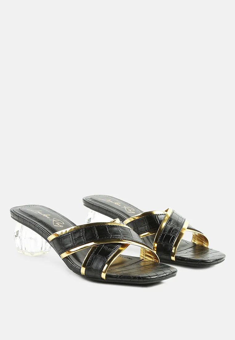 Stellar Gold Line Croc Sculpted Heel Sandals