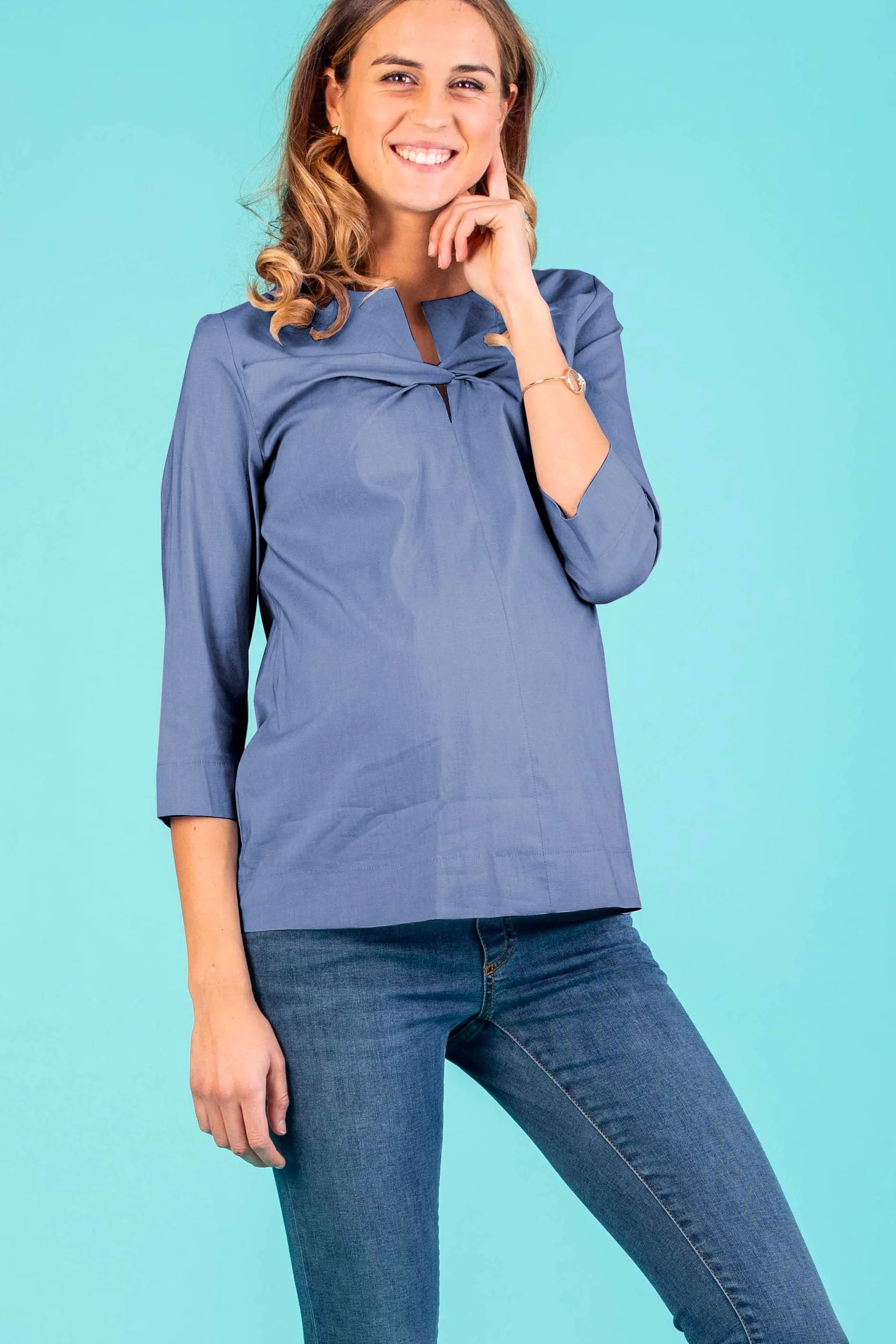 Thea Maternity Poplin Shirt in Indigo