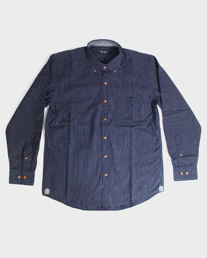 ToK Shirt, Long Sleeve Button-Up, Indigo with Thin White Shima