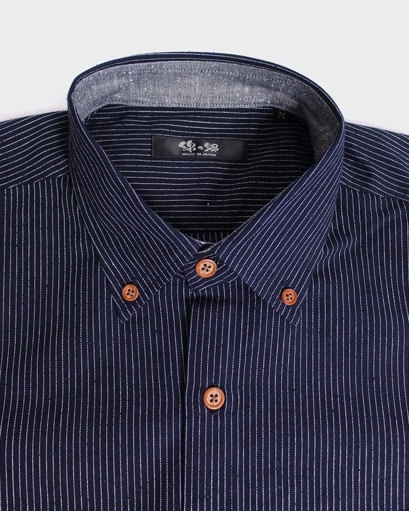 ToK Shirt, Long Sleeve Button-Up, Indigo with Thin White Shima