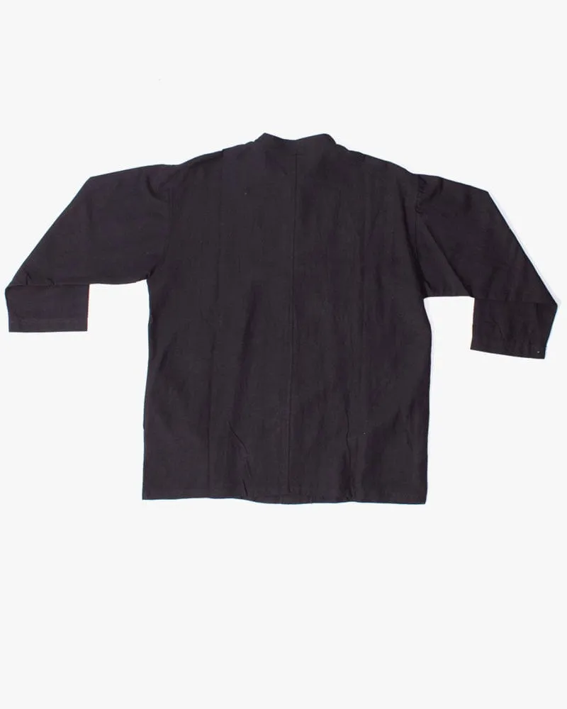 Wa-Modern Shirt, Long Sleeve Button-Up, Mandarin Collar, Black