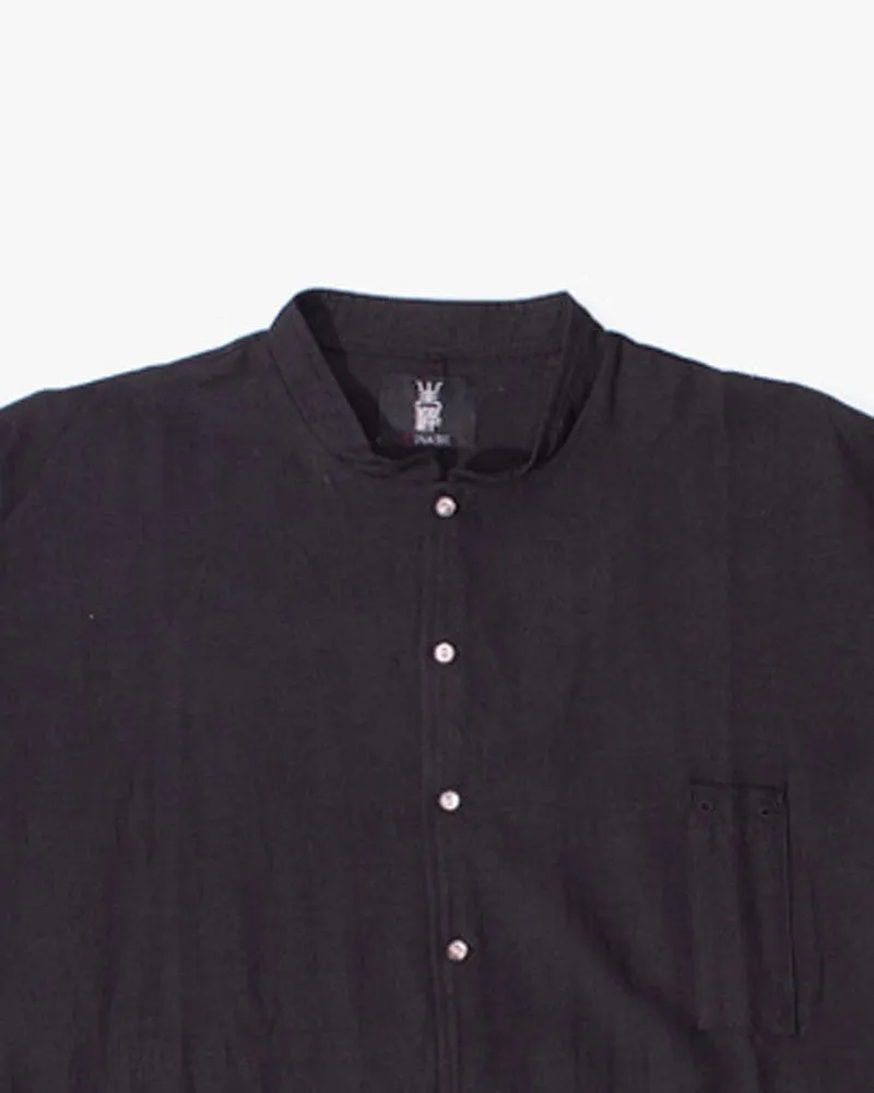 Wa-Modern Shirt, Long Sleeve Button-Up, Mandarin Collar, Black