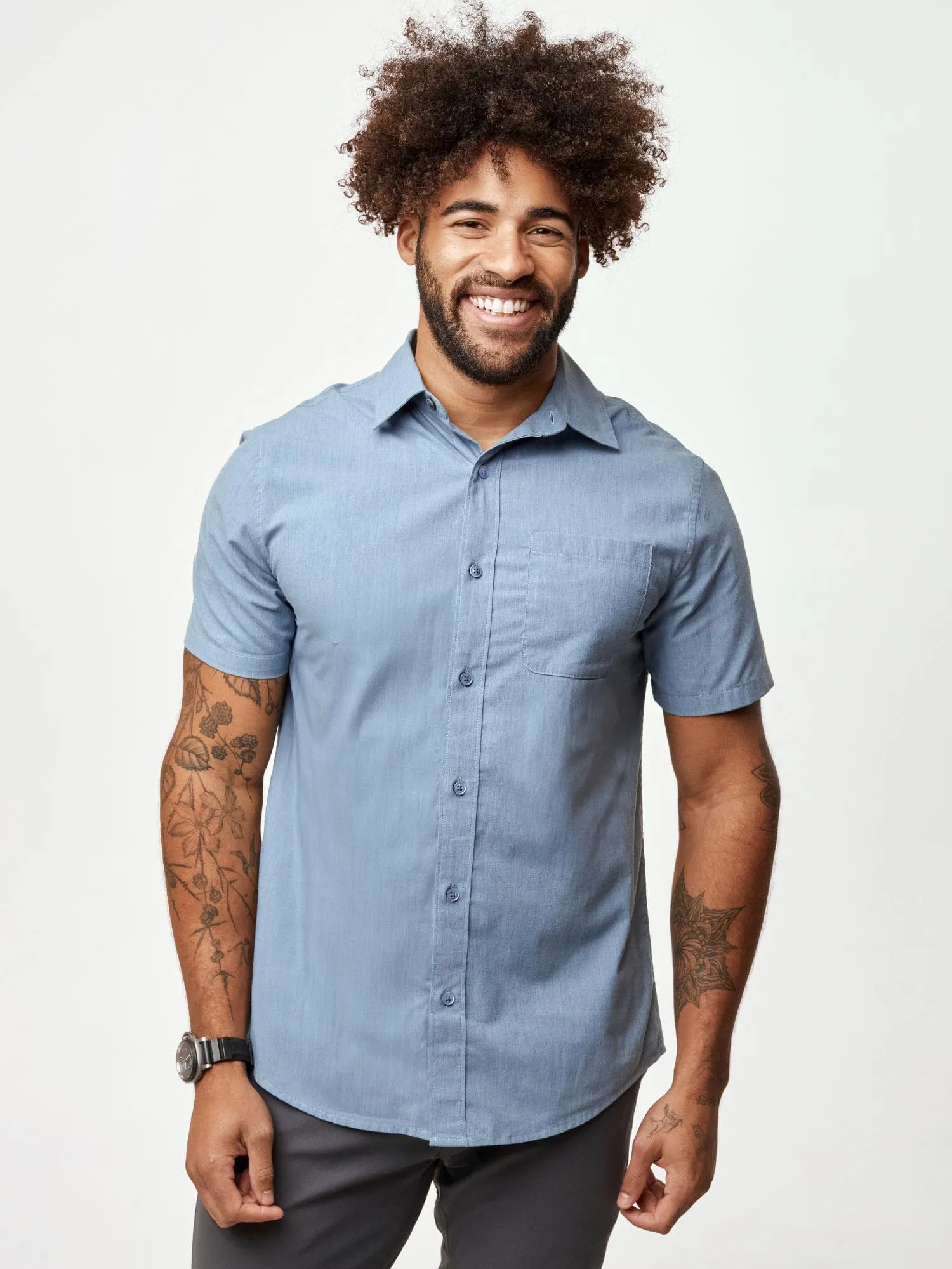 Wedgewood Short Sleeve Stretch Button Up