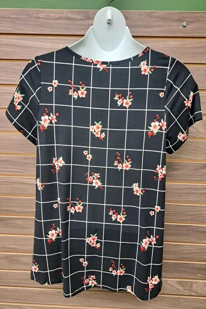 Windowpane Floral Design Tee