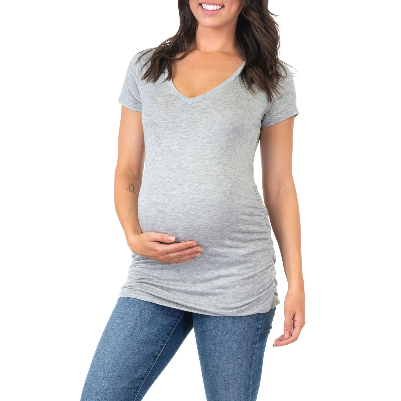 Women's ruched Maternity V-Neck Tunic Top