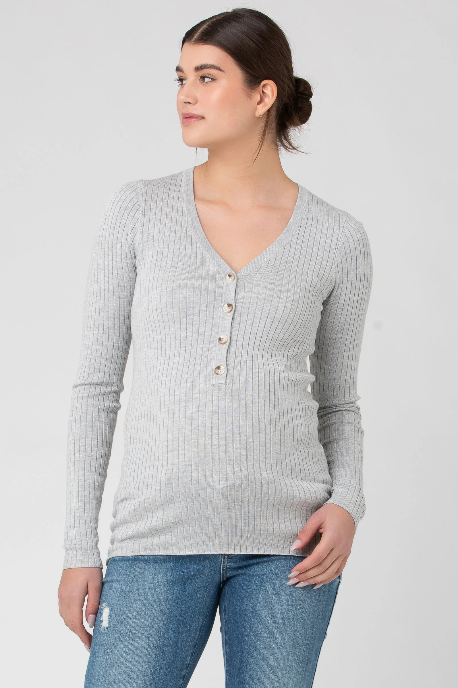 Zoe Button Up Nursing Knit Silver Marle